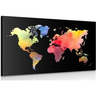 Obraz mapa světa v akvarelu na černém pozadí - 40x30
