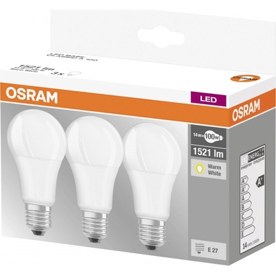 Osram 3PAK LED žiarovka LED E27 A60 14W 100W 1521lm 2700K teplá biela 360°