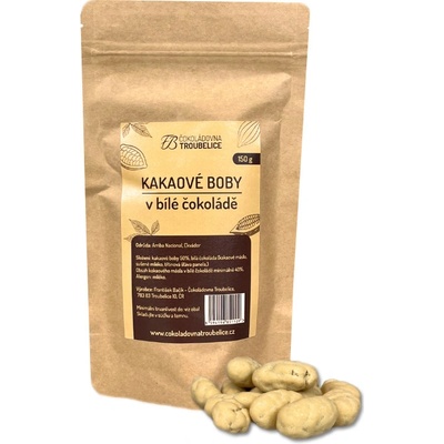 Čokoládovna Troubelice Kakaové boby v bílé čokoládě 150 g