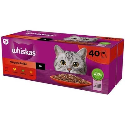 WHISKAS Classic Meals krmivo pro kočky v omáčce 40x85 g + TRIXIE kuřecí a lososové kroužky 50 g