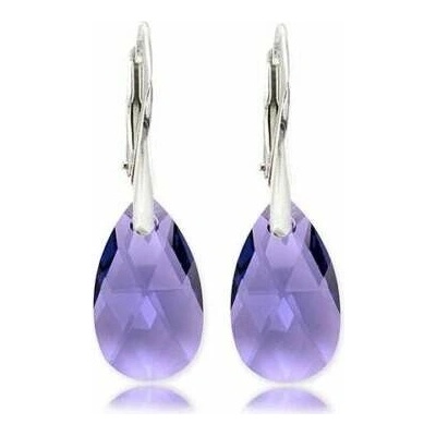 Swarovski Elements Pear krystal 22 mm Stříbrné náušnice visací fialová slza, kapky 31242.3