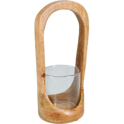 Svícen dřevo, sklo 115x250mm, přírodní, čirá