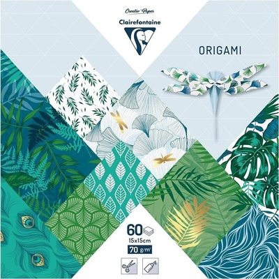 Clairefontaine Papíry na origami 15x15cm 60ks zelené listy