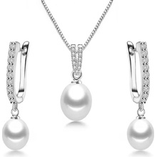 Grace Silver Jewellery Stříbrná souprava šperků s perlou a zirkony SET2086 Stříbrná Bílá