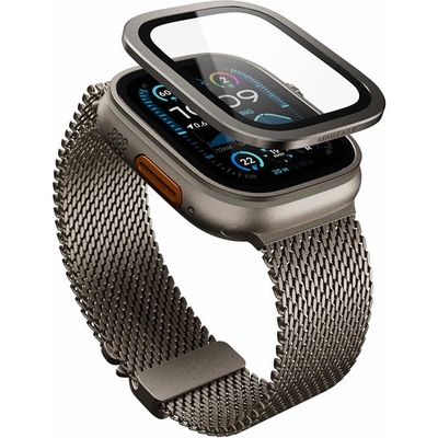 Сапфирено калено стъклено защитно покритие с титаниева рамка за Apple Watch Ultra, Ultra 2, Ultra 3 49мм - MagEasy Fortiz Sapphire Tempered Glass (титан-прозрачен) (MAWU49385TT25)
