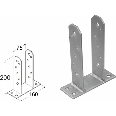 Domax zaskrutkovacia pätka stĺpika typu TT PST 75 - 75 x 160 x 60 x 200 mm 8 ks