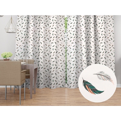 Biante Bavlnený záves Sandra SA-460 Zeleno-ružové pierka na bielom 150x140 cm