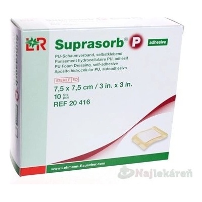Suprasorb P krytie na rany penové polyuretánové samolepiace 7,5 x 7,5 cm 10 ks