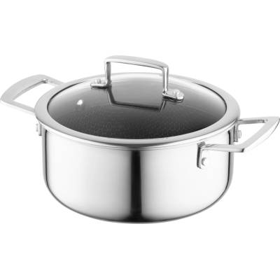 FLORINA ARISTO stainless steel pot with glass lid 7.2l 28 cm diameter | For induction, gas, electric, ceramic stoves | With honeycomb effect | You can bake it in the oven | Heat-resistant lid - 5G0058
