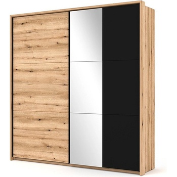 ЕВРОМАР Гардероб ravenna черно / дъб евок с допълнително led осветление