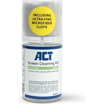 ACT Спрей за почистване на екрани с микрофибърна кърпа, 200мл (ewent-act-wip-ac9516)