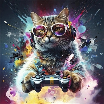 Skleněný obraz Gaming Cat 50x50cm