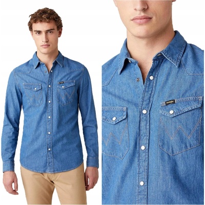 Wrangler pánska riflová košeľa Western dlouhý rukáv W5F25K14V mid stone