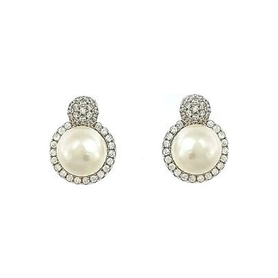 Bassano Collection CZ s.r.o. Stříbrné náušnice s perlou a bílými zirkony PE002
