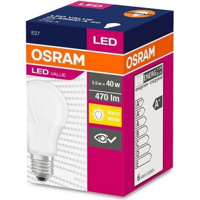 Osram Žiarovka LED FR 040 ean6927 non-dim, 4,9W/827 E27 2700K Value CLASSIC A