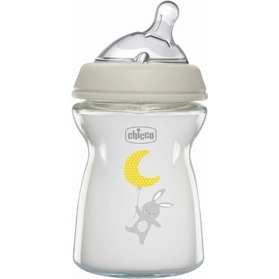 Chicco fľaša dojčenská sklo Natural Feeling neutral sivá 250 ml