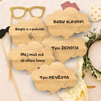 Dřevěné rekvizity do fotokoutku – sada na svatbu a oslavu Varianta: Sada 2