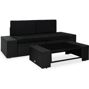 vidaXL Градински комплект, 3 части, полиратан, черен (49507)
