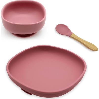 Malý Ježko silikónový jedálenský set pre deti Old Rose 3 dielny