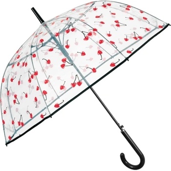 Дамски прозрачен автоматичен голф чадър Perletti Time 26446, Прозрачен/ Черешки