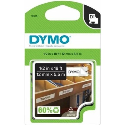 Dymo D1 1978364, 12mm x 5,5m, čierna tlač / biely podklad, originálna cartridge