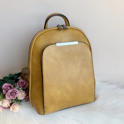 Елегантна Кожена Чанта-Раница Жълта - Модел М6169