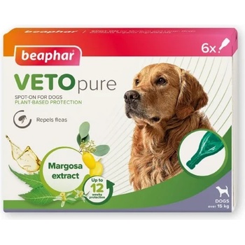 Beaphar VETO pure Spot-On репелентни пипети срещу бълхи за средни и големи породи кучета - 6 бр