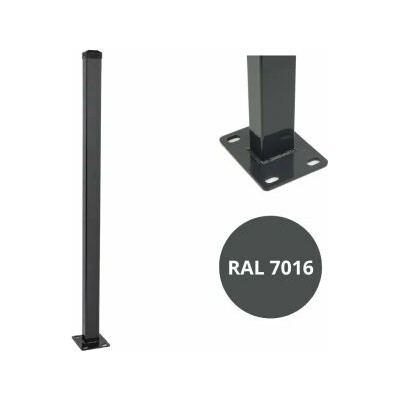 Sloupek plotový s kotevní deskou, 60 x 40 mm, ZN + PVC, antracit 1700 mm, balení 1 ks