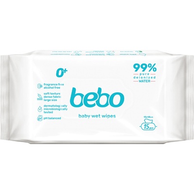 Bebo мокри кърпи 99 % чиста вода - 15 броя