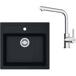 Franke - Кухненски комплект T114Č, мивка от тектонит SID 610 и смесител FS 3230.031, черно/хром 143.0687. 294 (143.0687.294) Мивка за вграждане