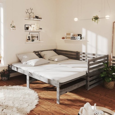 Petrashop 3083671 Výsuvná denní postel šedá / masivní borové dřevo