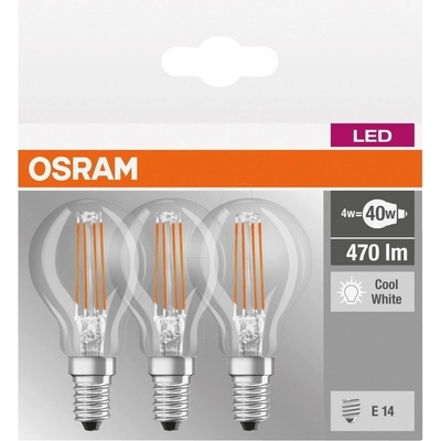 Osram 3PAK LED žárovka LED E14 P45 4W = 40W 470lm 4000K Neutrální bílá 320° Filament Base OSRLED4670