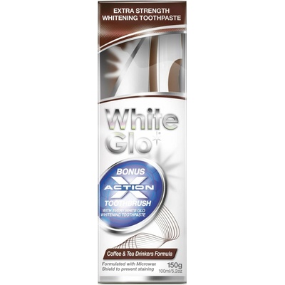 White Glo pasta Coffee and Tea Drinkers 150 g + kefka + medzizubné kefky darčeková sada