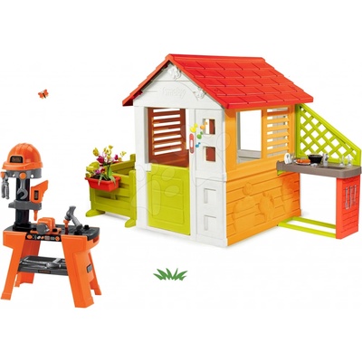 Smoby Set domeček Sluníčko Sunny s kuchyňkou a zahrádkou s pracovní dílnou Black&Decker