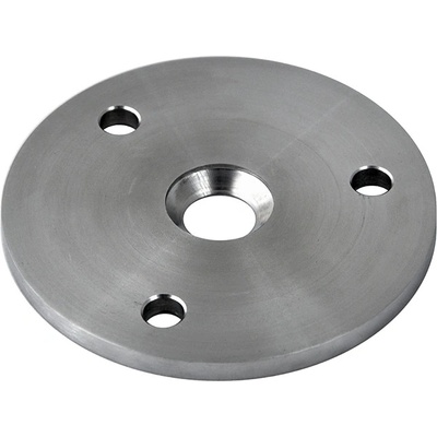 Kotevní deska (ø 100x6 mm) na dřevěný sloup, otvor: ø 25/13 mm, broušená nerez K320 / AISI304