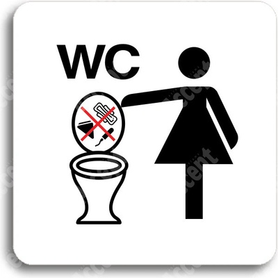 ACCEPT Piktogram zákaz vhazování předmětů do WC - bílá tabulka - barevný tisk bez rámečku
