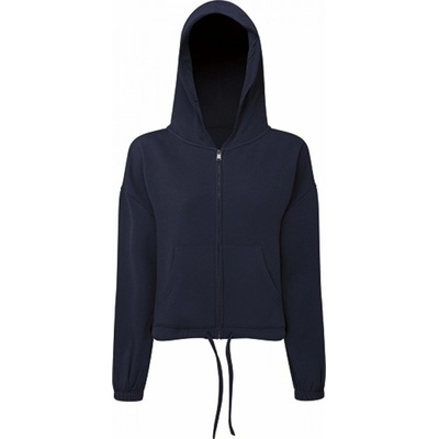 TriDri dámská oversize crop top mikina s kapucí na zip a se šňůrkou v pase modrá námořní