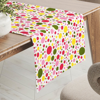 Biante bavlna běhoun Sandra SA-209 Růžové a žluté puntíky na bílém 35x160cm