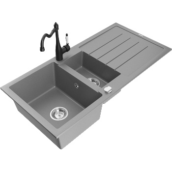 Mexen Andres гранитна мивка с 1, 5 камери с отцедник и кухненски смесител Carla, сив - 6515-71-670700-70 (6515-71-670700-70)