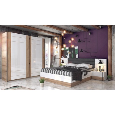 Спален комплект Trento от 18мм ПДЧ и МДФ евоук коуст и бял гланц