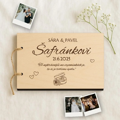 Dřevěné svatební fotoalbum vzpomínky – personalizované jména a datum