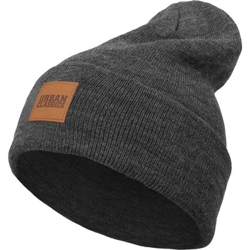 Urban Classics Leatherpatch Long beanie Hat CharCoal