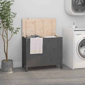vidaXL Кутия за пране, сива, 88, 5x44x76 см, борово дърво масив (823581)