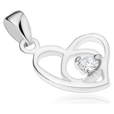 Šperky eshop Přívěsek ze stříbra 925 kontura asymetrického srdce čirý zirkon SP74.18