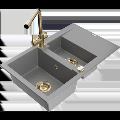 Gaspar гранитна мивка с 1, 5 камери с отцедник и кухненски смесител Duero, сив - 6507-71-671600-50 (6507-71-671600-50)
