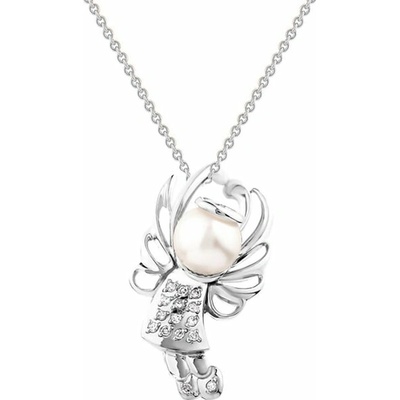 Eppi Stříbrný anděl s perlou a lab grown diamanty Angel P44312