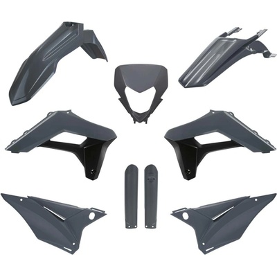 POLISPORT kompletní sada plastů (FULL KIT) SHERCO SE-R/SEF-R 24 v sadě kryt světla (8681100011) a kryty tlumičů (8398600011) barva šedá NEGRO