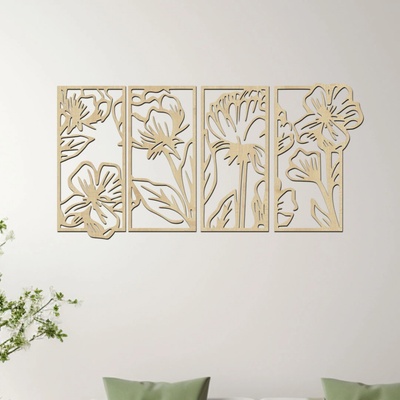 dřevo života 4 dílný obraz květin - FLORIST Zvolte barvu dekoru: Javor, Rozměry (cm): 78x40