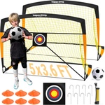 Happy Jump Pop-Up Football Goals - 152x110 cm, 2 goals, black orange with ball, pump, cone & target | Complete training set for garden & family - Z2500700BQ1