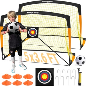Happy Jump Pop-Up Football Goals - 152x110 cm, 2 goals, black orange with ball, pump, cone & target | Complete training set for garden & family - Z2500700BQ1 (Z2500700BQ1)